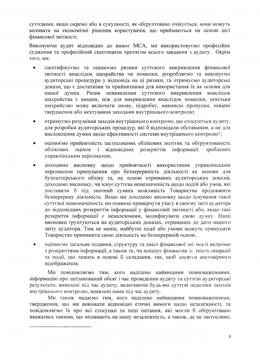 ЗВІТ НЕЗАЛЕЖНОГО АУДИТОРА